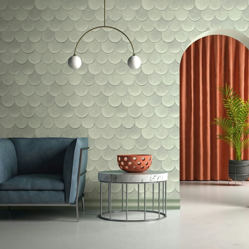 Tapeta z włókniny w kolorze zielonym 3D o geometrycznym wyglądzie w stylu vintage
