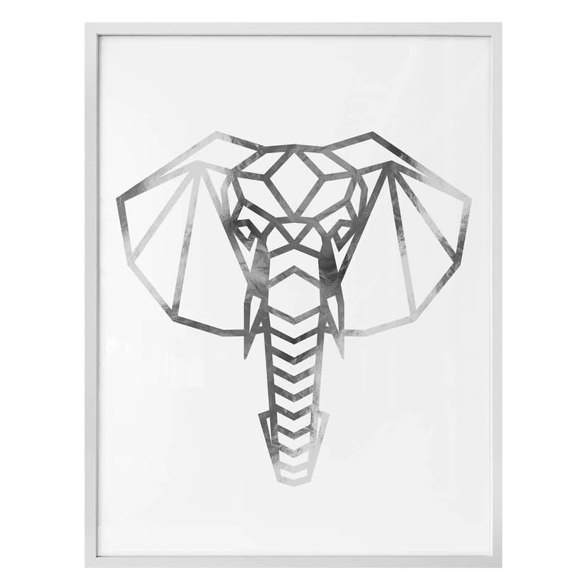 Plakat - Głowa słonia origami - srebrny wygląd