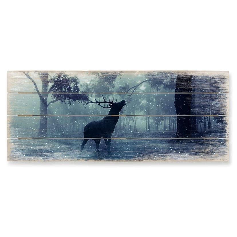 Obraz drewniany jeleń w lesie o poranku - Panorama