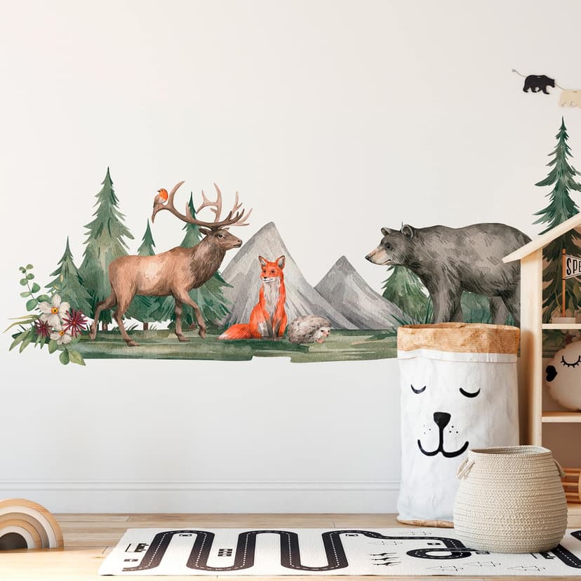Fototapeta do pokoju dziecięcego ForestAnimals biało zielona - włóknina Designwalls 2 - 2,55 x 3,5 m