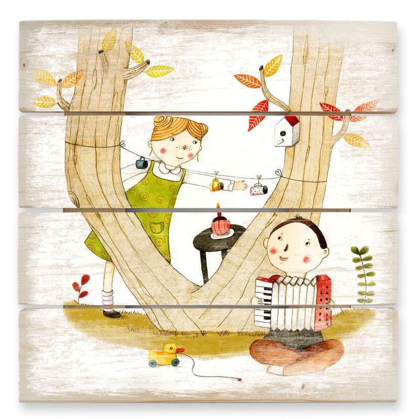 Obraz drewniany Loske - Piknik - 40x41,5 cm