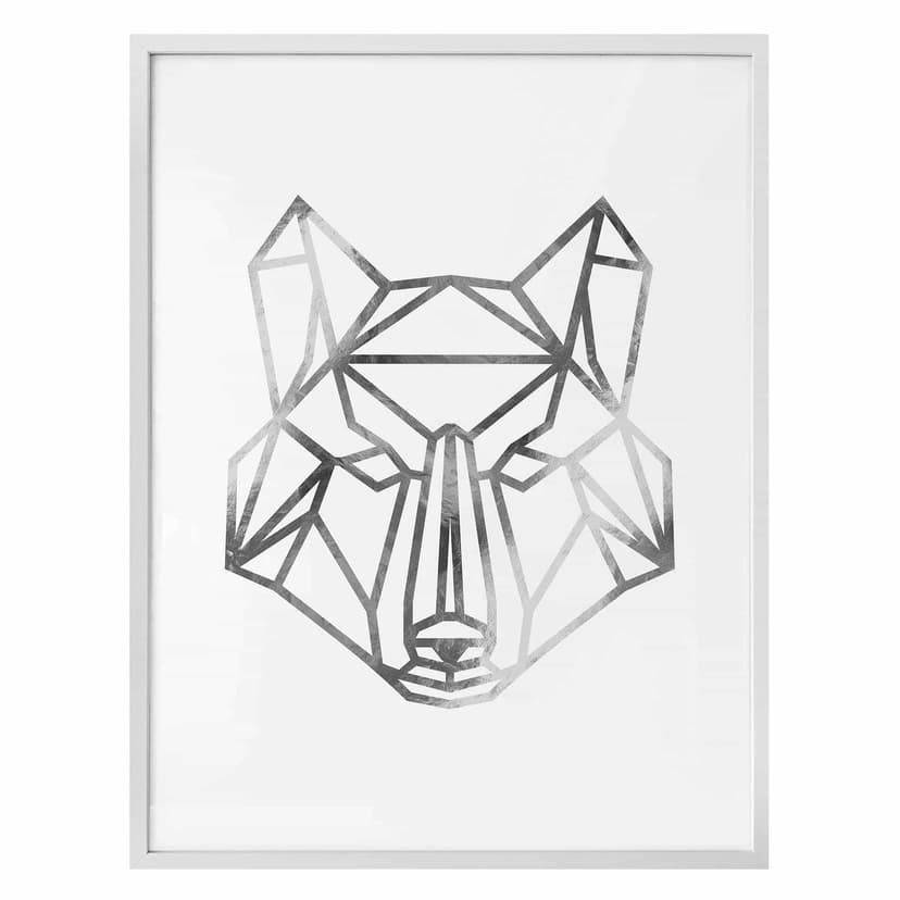 Plakat - Wilk origami - srebrny wygląd