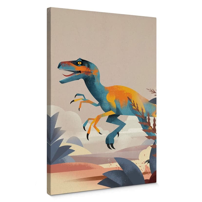 Obraz na płótnie do pokoju dziecięcego - Velociraptor - Brązowy