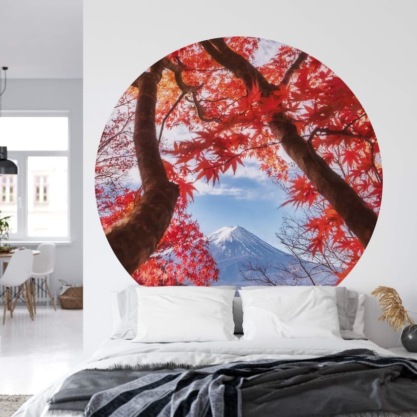 Samejima - Czerwone liście - Fototapeta okrągła - tapeta flizelinowa/tapeta flizelinowa samoprzylepn