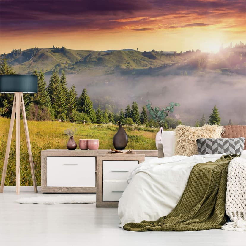 Fototapeta górska dolina we mgle - 384x260 cm