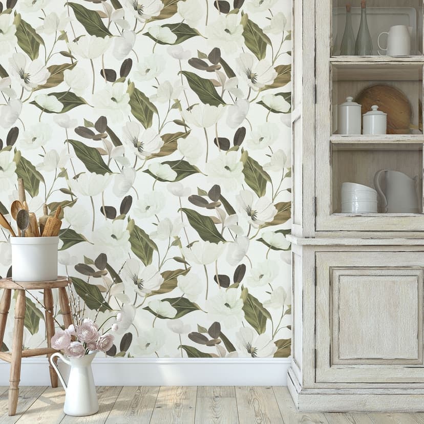 Tapeta z włókniny z motywem kwiatowym Secret Garden zielona