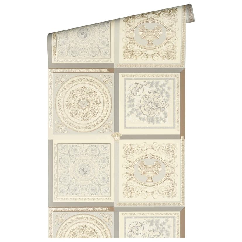 Versace Home klasyczna tapeta w barokowy wzór luksusowa designerska tapeta z włókniny beżowo-szara