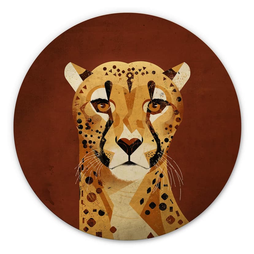 Obraz drewniany brązowy - Gepard - Okrągły