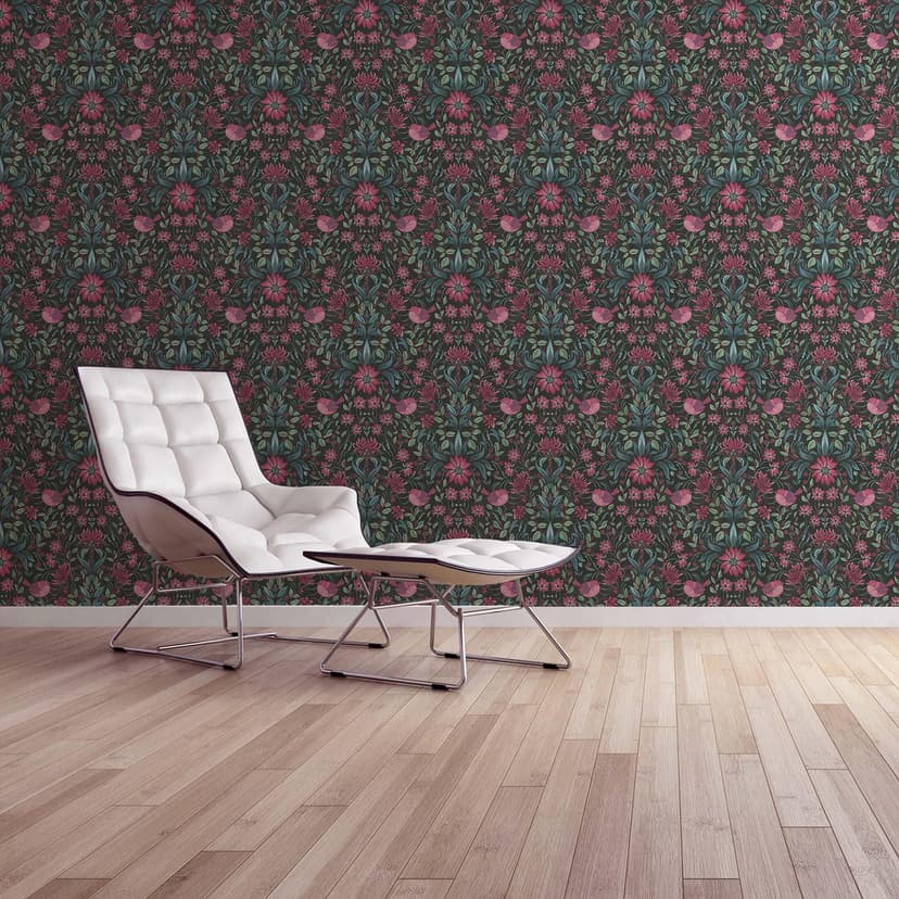 Floral black pink - tapeta flizelinowa country house A.S. Création - matowa, jasna faktura