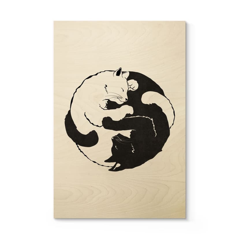 Plakat drewniany koty Ying & Yang - Tunaboylu