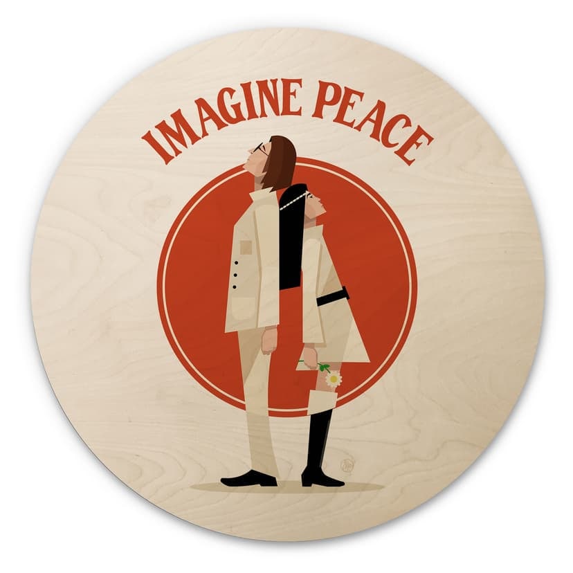 Obraz drewniany Imagine Peace - Dwa dla pokoju i nadziei - Retrodrom - Okrągły
