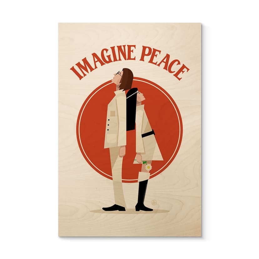 Plakat drewniany Imagine Peace - Dwa dla pokoju i nadziei - Retrodrome