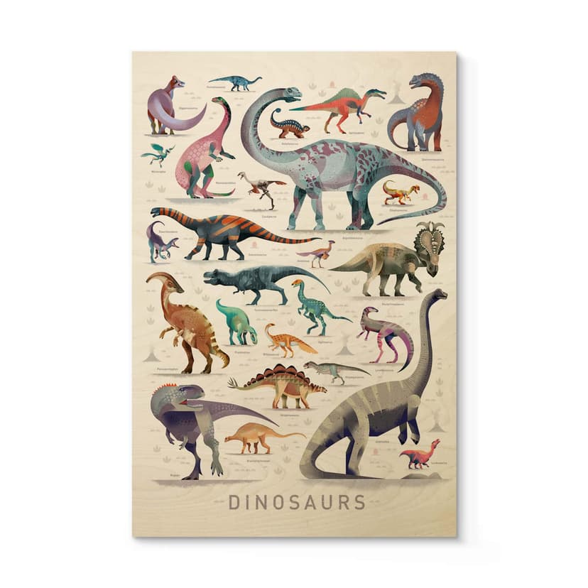 Plakat drewniany brązowy - Dinozaury