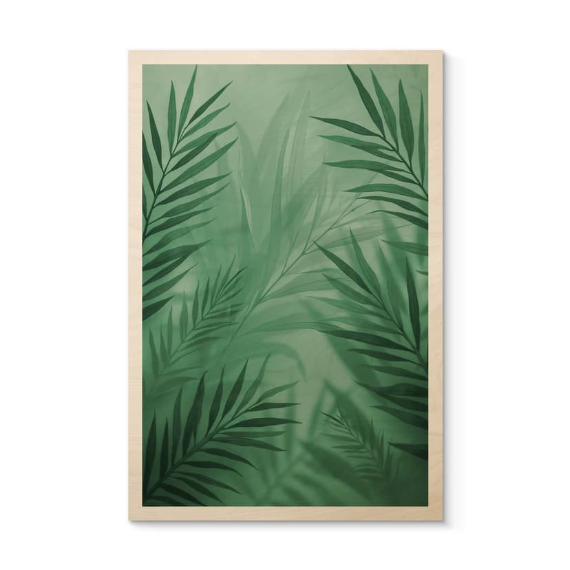 Plakat drewniany zielone liście palmy