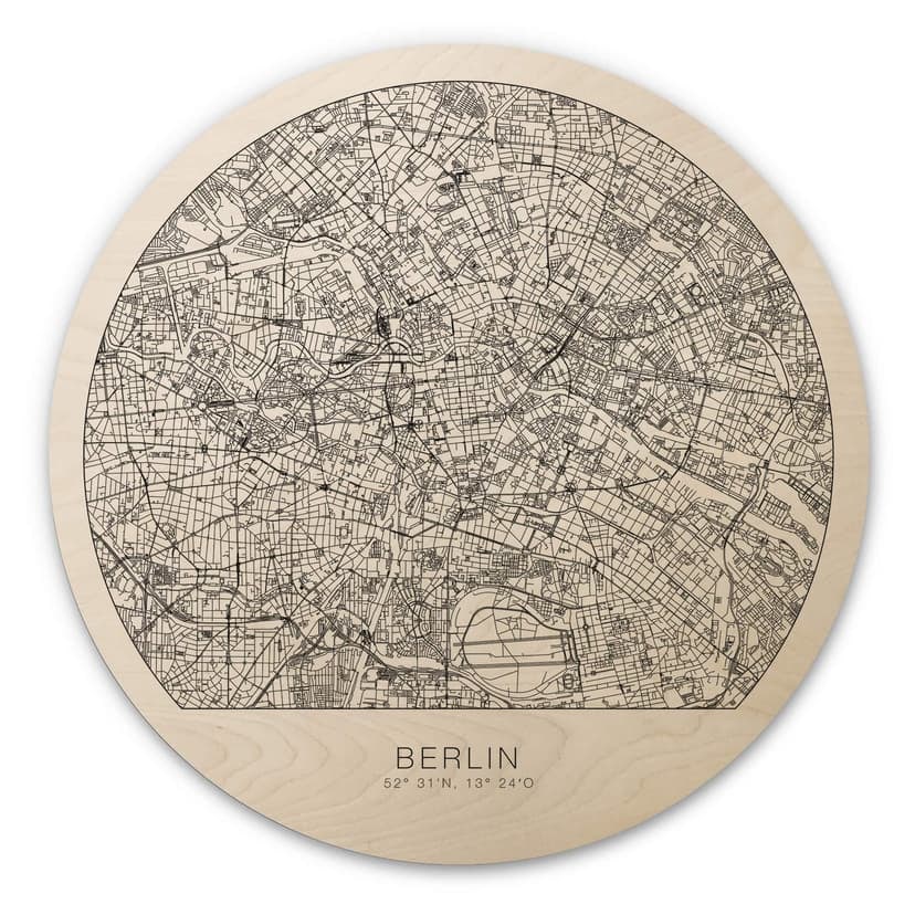 Obraz drewniany mapa miasta Berlin - okrągła