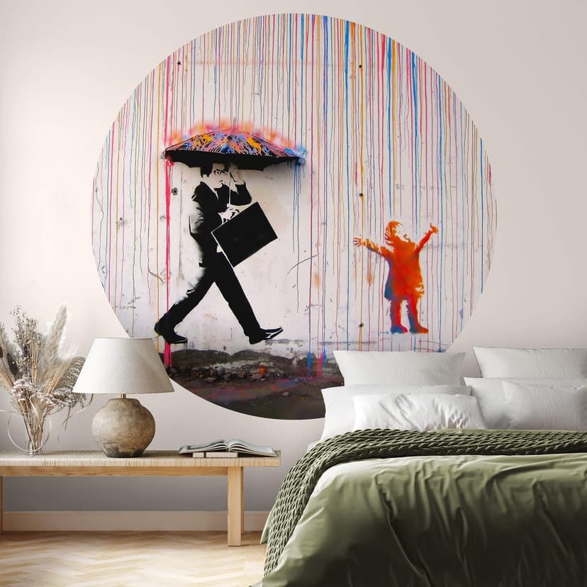 Banksy - Kolorowy deszcz - Fototapeta okrągła - tapeta flizelinowa/tapeta flizelinowa samoprzylepna
