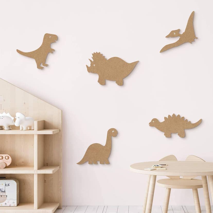 Dekoracja drewniana do pokoju dziecięcego zestaw dinozaurów (5 sztuk) - MDF natura