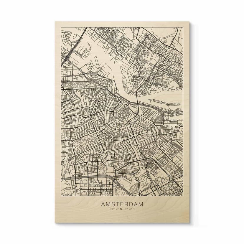 Plakat drewniany mapa miasta Amsterdam