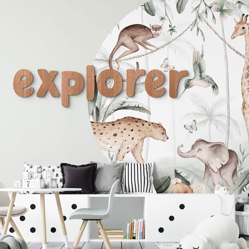 Drewniany napis explorer - dekoracja pokoju dziecięcego - mahoń