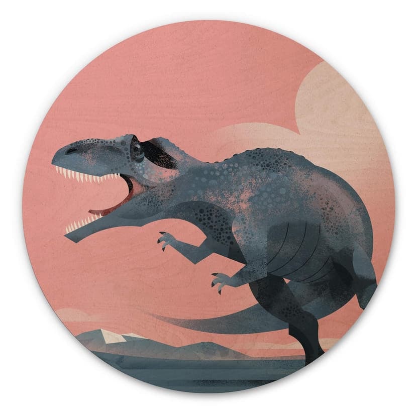 Obraz drewniany Dinozaur Giganotozaur okrągły - brązowy