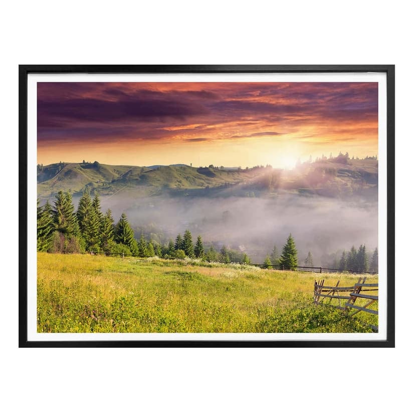 Plakat górska dolina we mgle