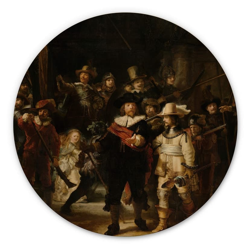 Obraz drewniany Rembrandt - Straż nocna - okrągły