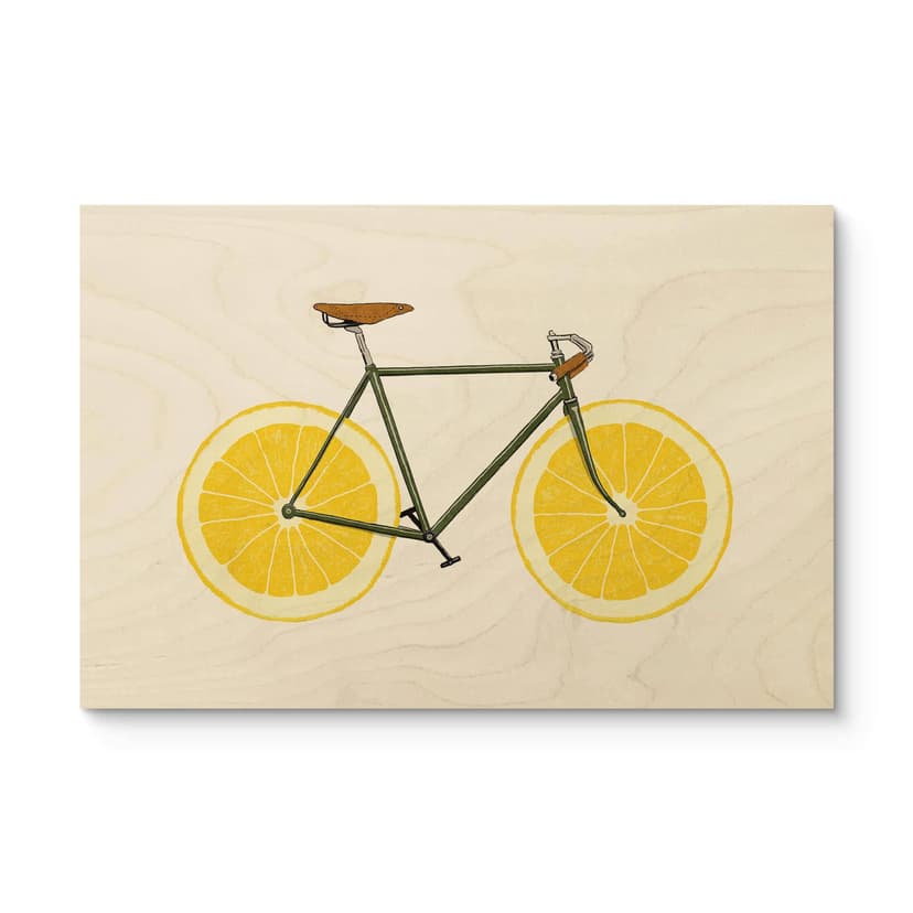 Plakat drewniany roweru z cytrynowym dnem