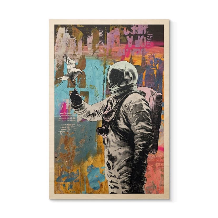 Plakat drewniany astronauta z gołębiem - Kuryliuk