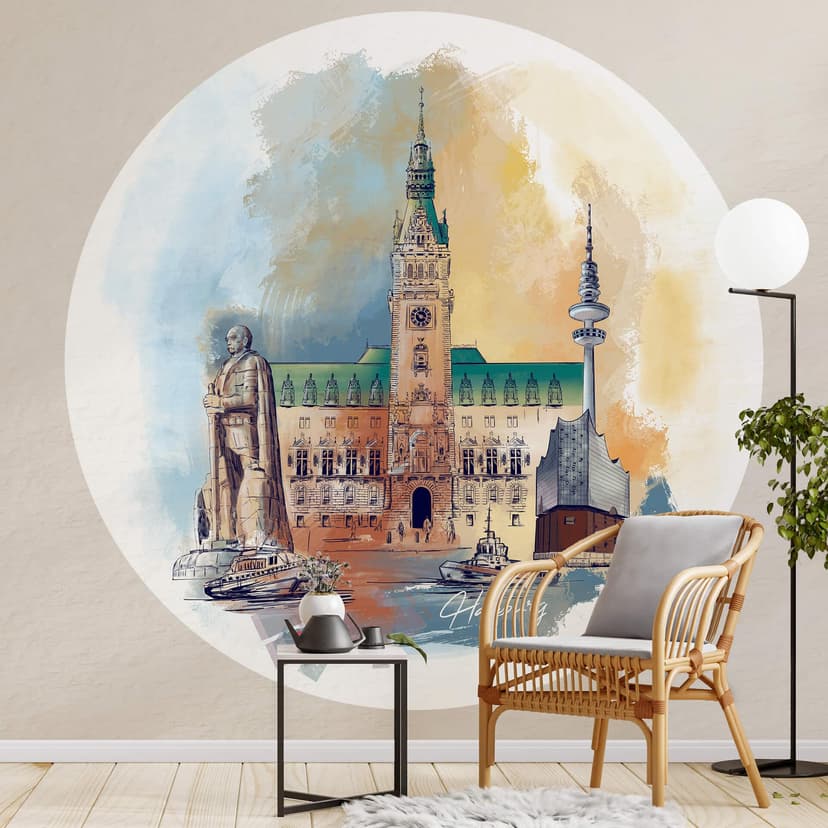 Fototapeta Hamburg - okrągła - Pokochaj swoje miasto - tapeta flizelinowa/tapeta flizelinowa samoprz