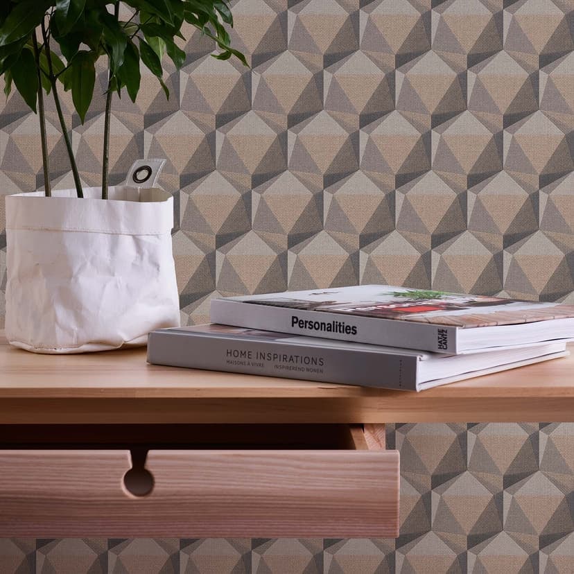 tapeta 3D beżowo-szara - nowoczesna geometryczna tapeta z włókniny