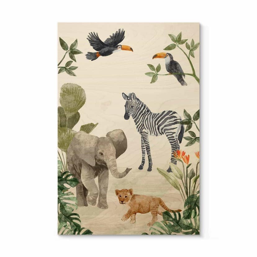 Plakat drewniany Goed Blauw - Jungle babies