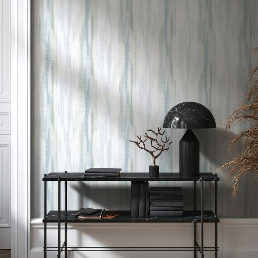 Tapeta z włókniny w paski nowoczesna matowa biało niebieska