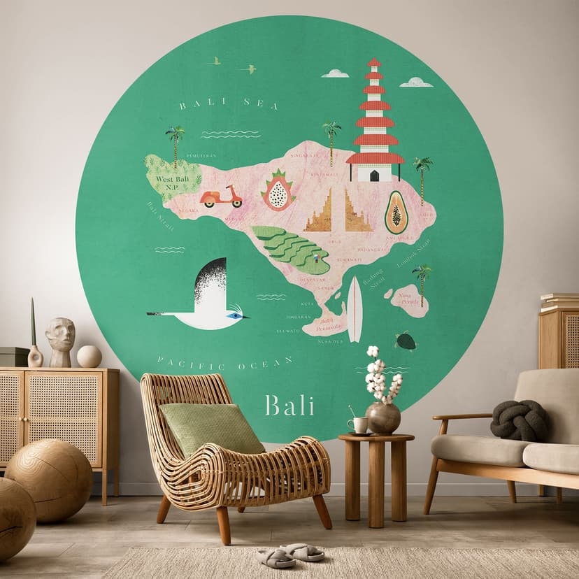 Fototapeta mapa Bali - Rivers - okrągła - tapeta flizelinowa/tapeta flizelinowa samoprzylepna