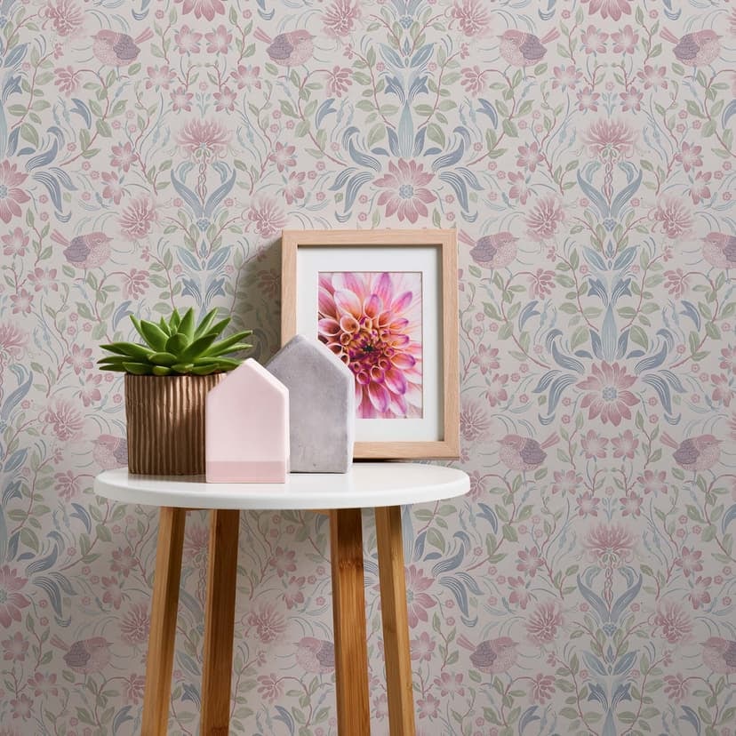 Floral cream blue - włókninowa tapeta Country House A.S. Création - matowa i lekko teksturowana