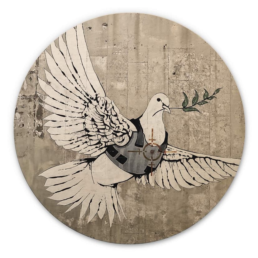 Obraz drewniany Banksy - Gołąb pokoju - okrągły