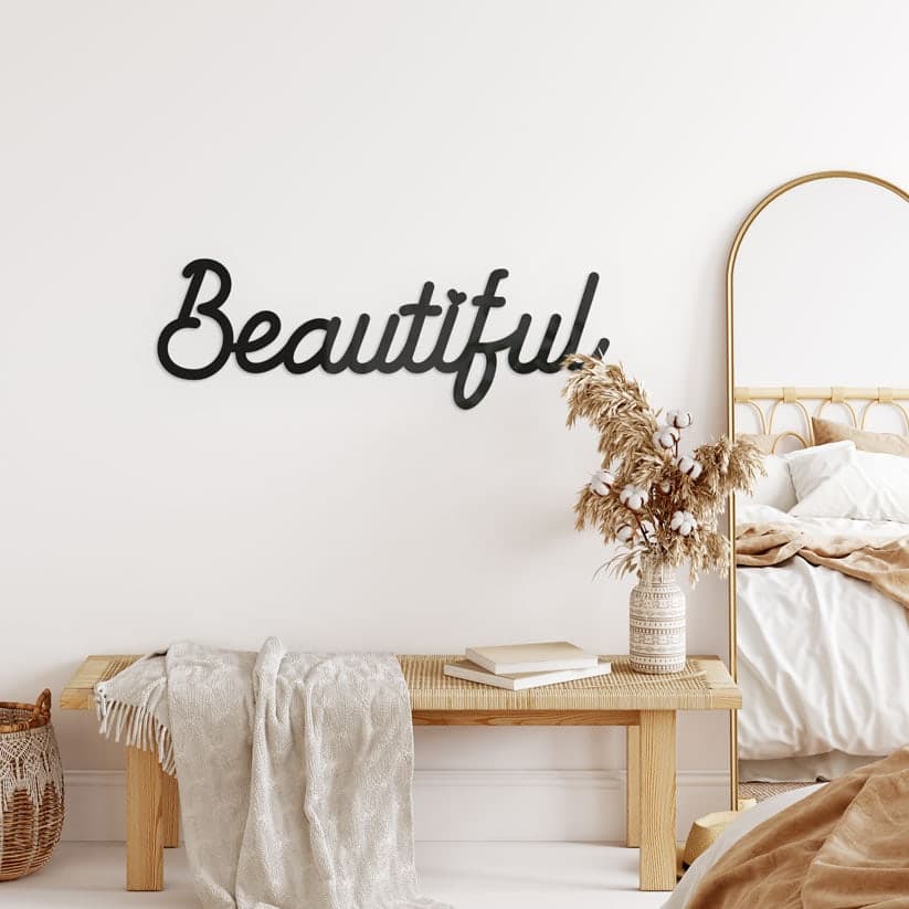 napis 3D Beautiful - dekoracja ścienna wykonana ze szkła akrylowego