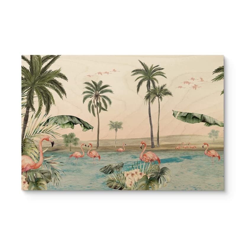 Plakat drewniany Kikki Belle - Flamingo oasis