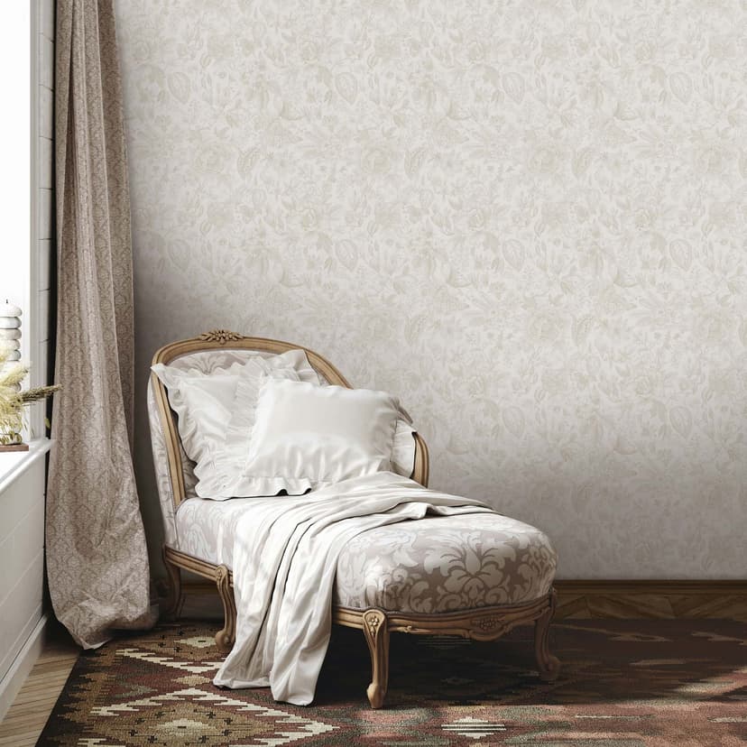 Tapeta z włókniny kwiaty, liście floral nature matowa w kolorze białym
