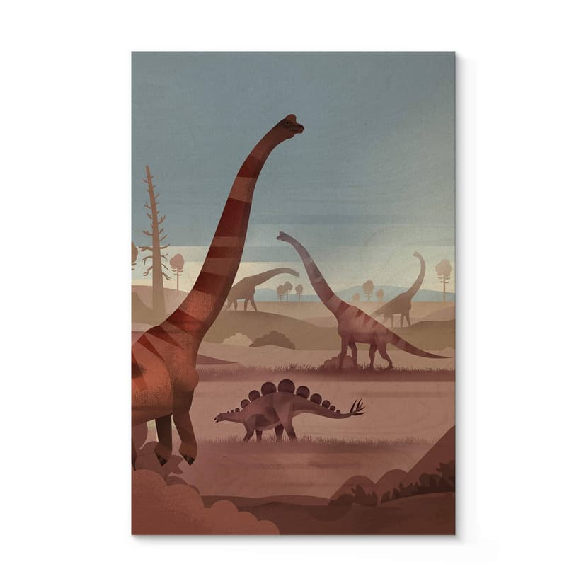 Plakat drewniany W krainie dinozaurów - Brązowy