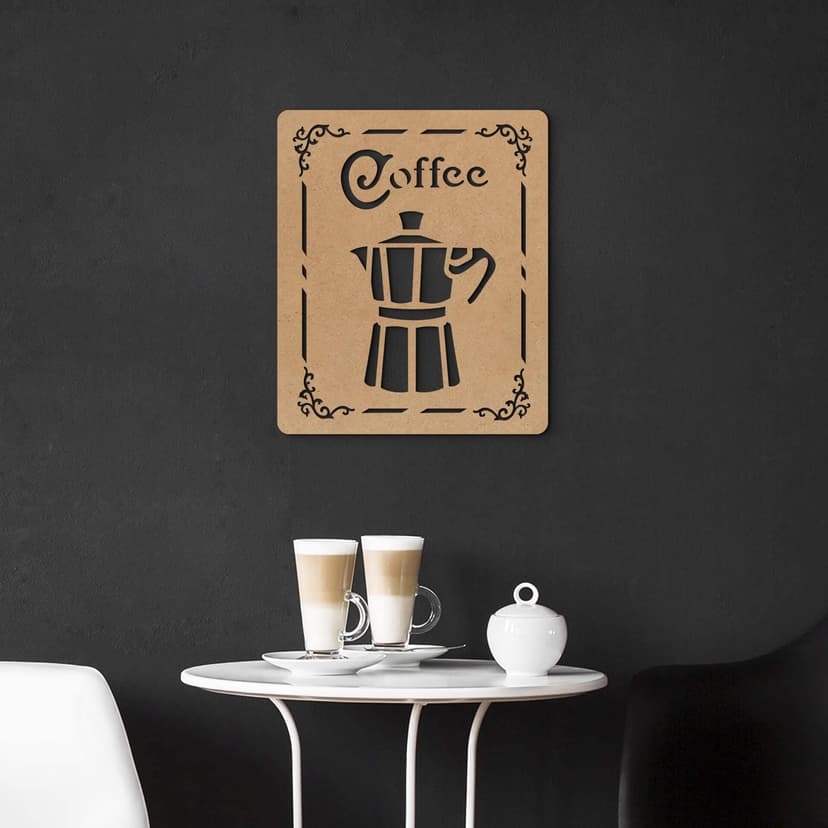 Kuchenny napis dekoracyjny Kawa - Dzbanek do kawy espresso - MDF natura