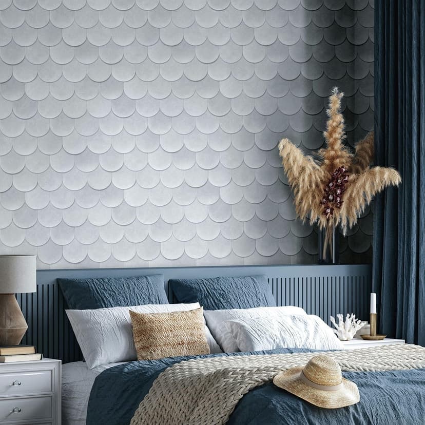 Tapeta z włókniny w kolorze szaroniebieskim 3D o geometrycznym wyglądzie w stylu vintage