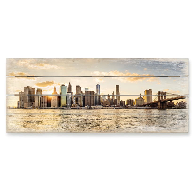 Obraz drewniany Zachód słońca na Manhattanie - 40x41,5 cm