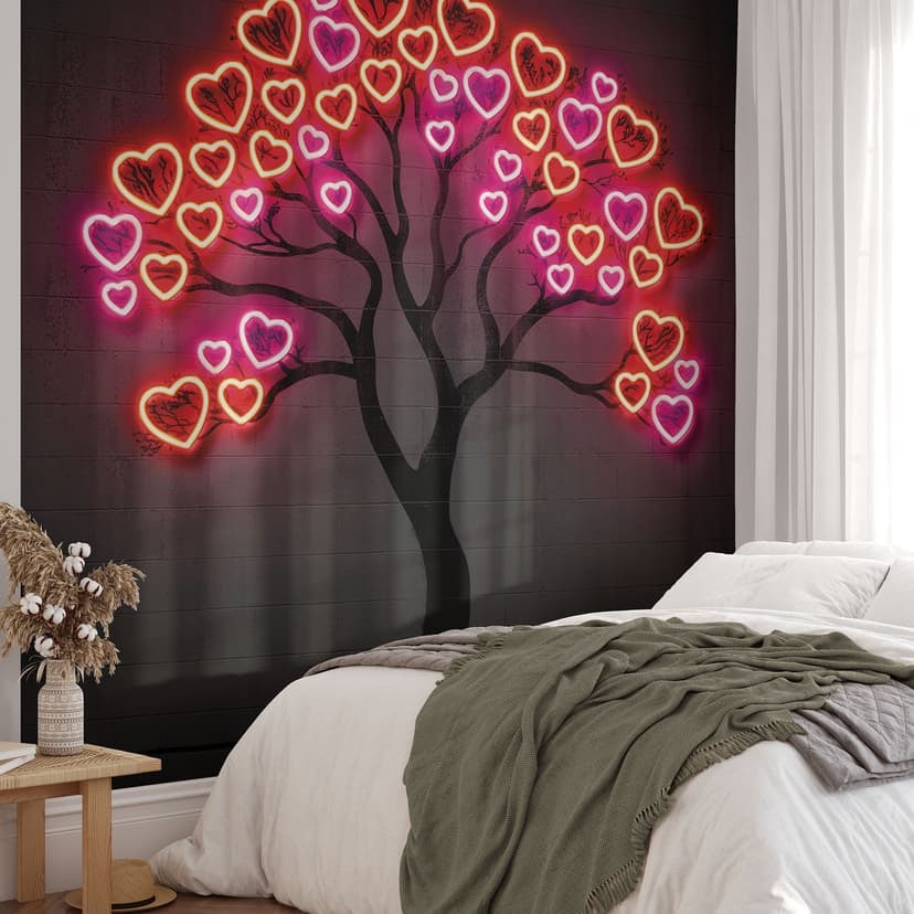 Fototapeta drzewo z czerwonymi sercami | Neon Art - Mielu