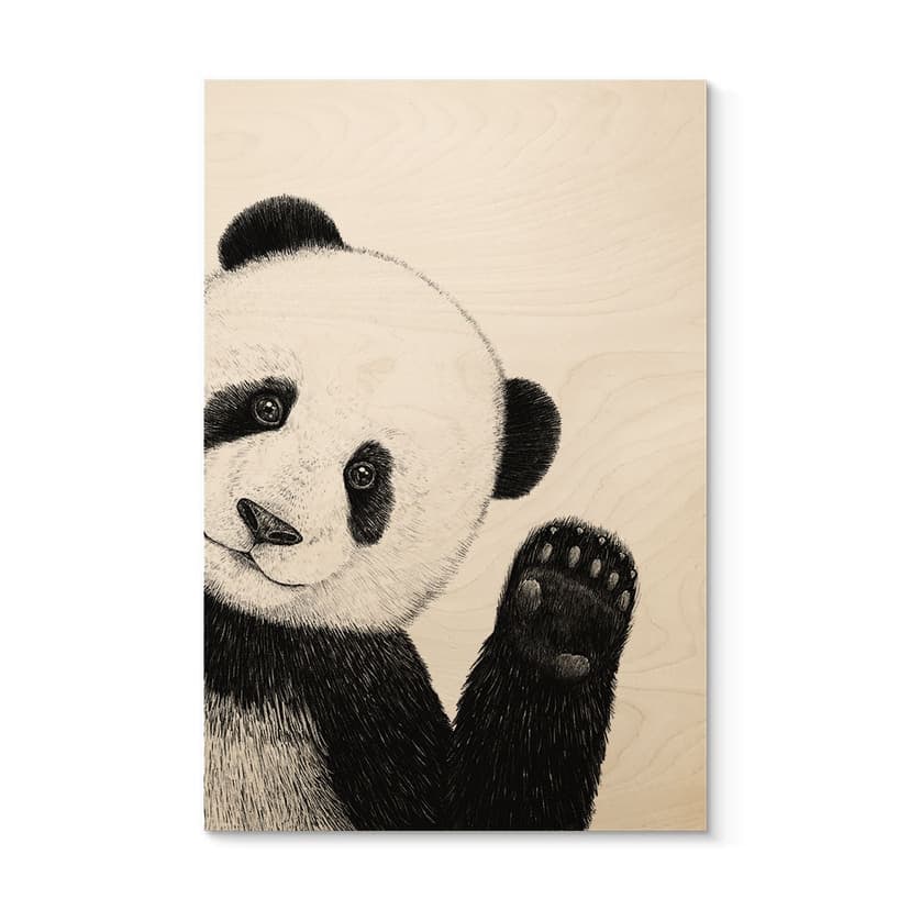 Plakat drewniany Machająca Panda - Korenkova