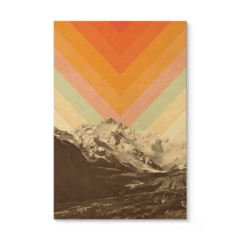 Plakat drewniany natura - Retro krajobraz górski - Bodart