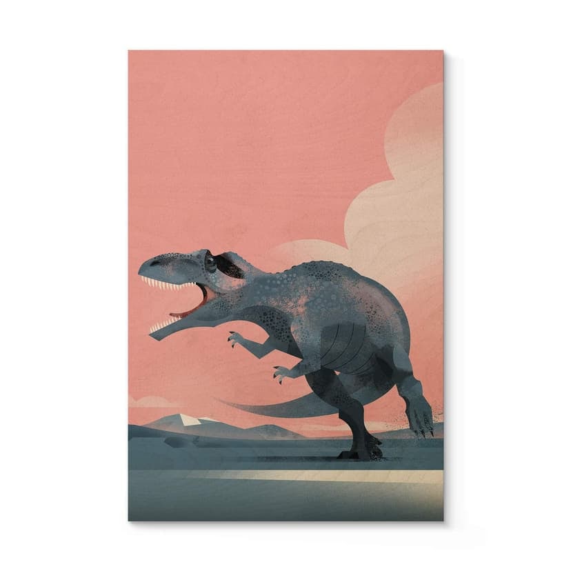 Plakat drewniany do pokoju dziecięcego - Dinozaur Giganotozaur - Brązowy