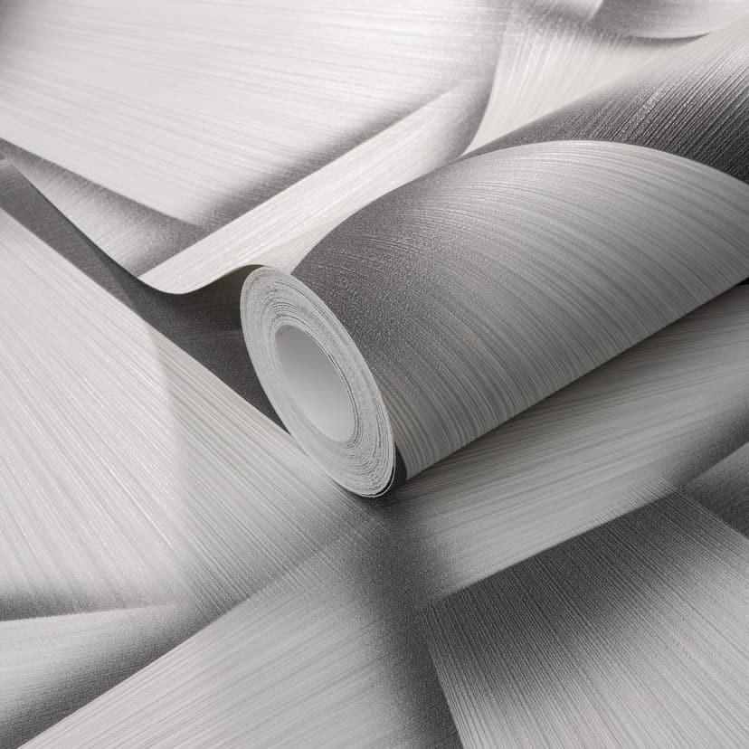 Tapeta z włókniny o geometrycznych kształtach i metalicznym efekcie w kolorze szarym