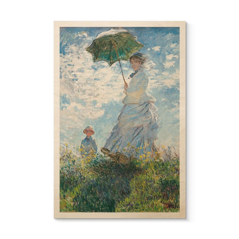 Plakat drewniany Monet - Kobieta z parasolem - Madame Monet i jej syn