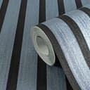 Metaliczna niebieska tapeta z włókniny z czarną skandynawską tapetą akustyczną o wyglądzie luksusowego panelu drewnianego