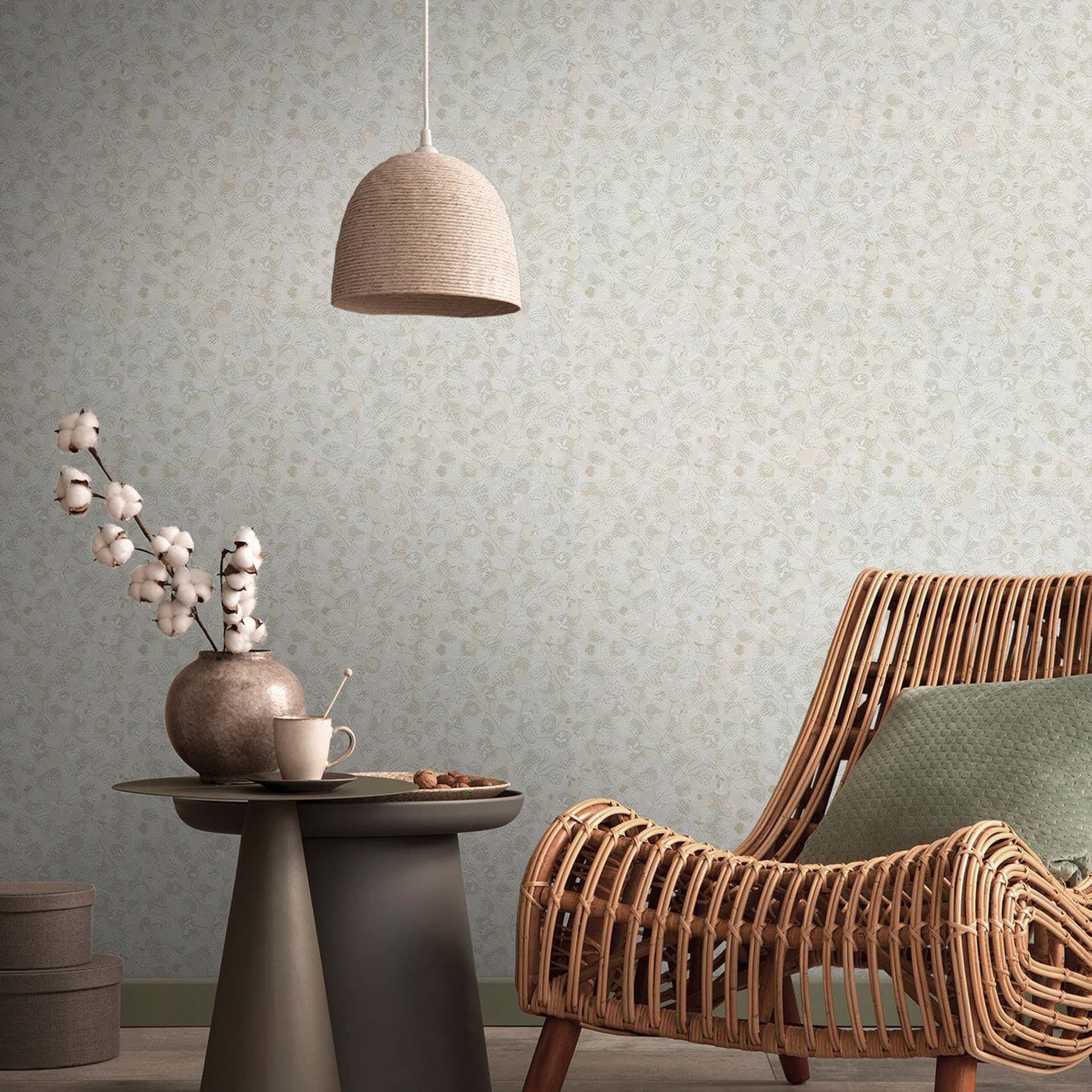 Tapeta kwiaty szwedzki styl nowoczesny - skandynawska tapeta w kwiaty w stylu vintage beżowa tapeta z włókniny